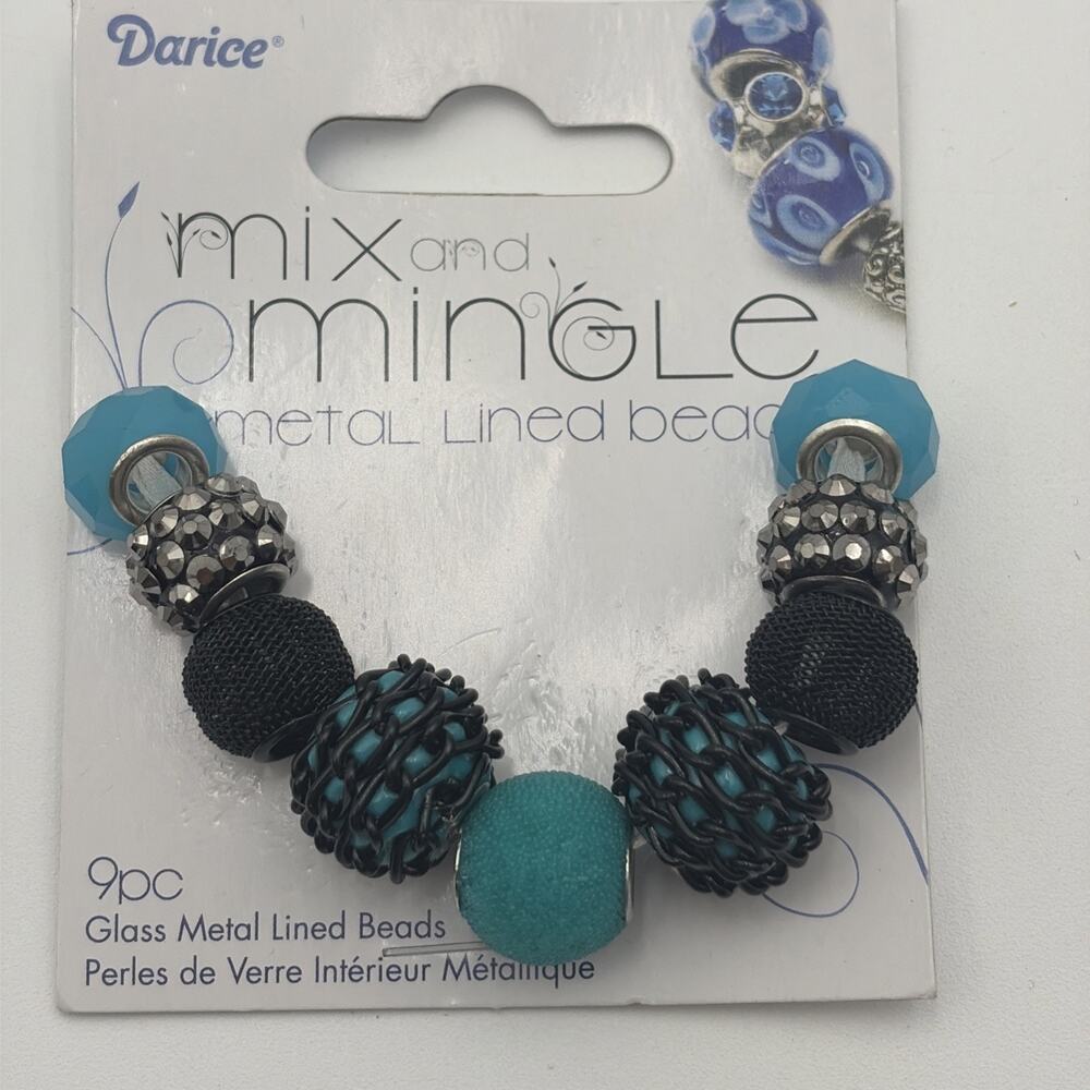 9 pc Darice Mix & Mingle Glass metal beads AJM-1999-5645 Turquoise Black